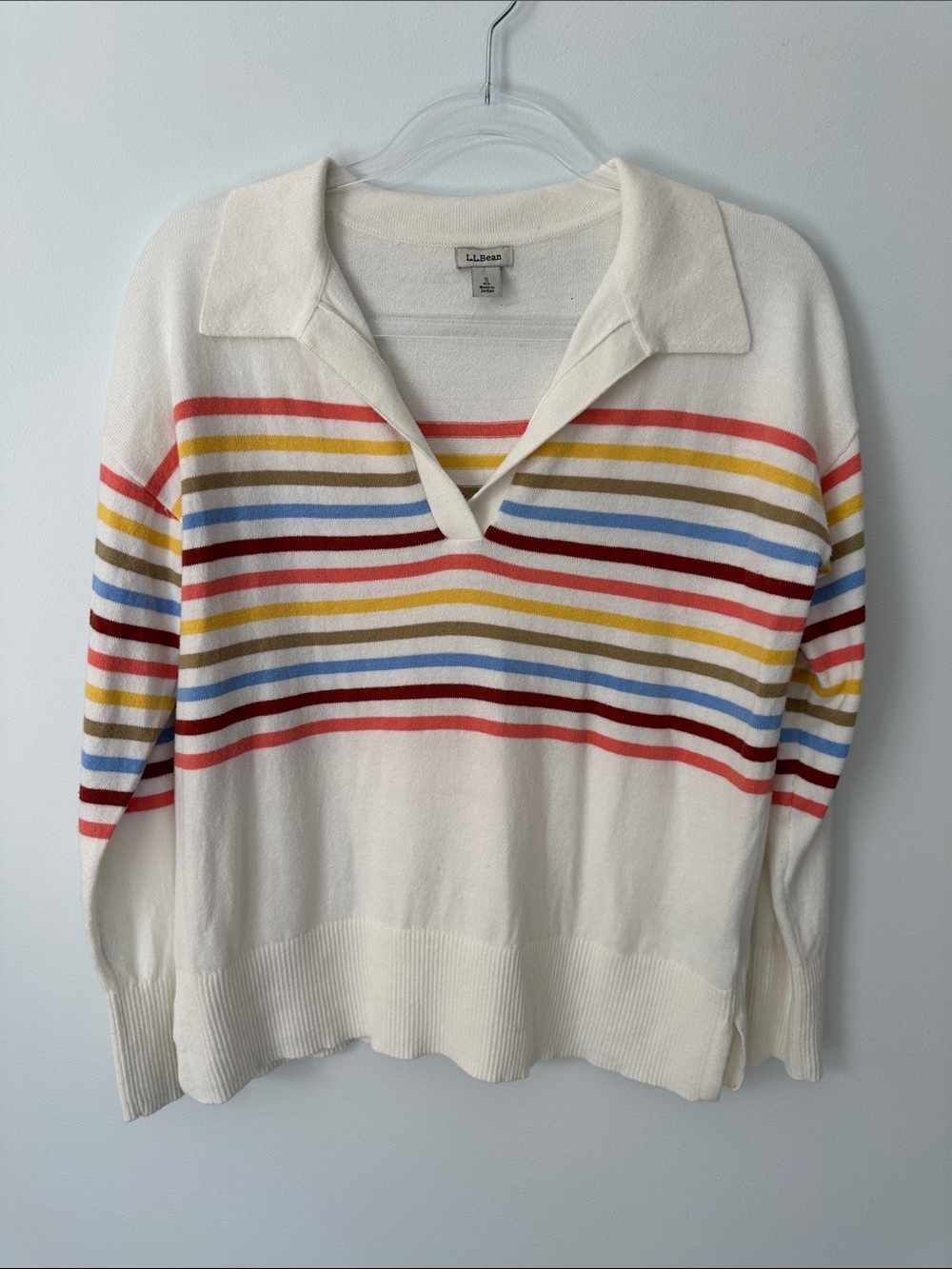 L.L.Bean Women's Cotton/Cashmere Polo Stripe Sweater S